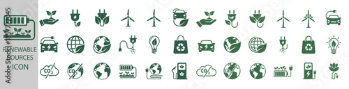 A collection of sustainable and eco-friendly icons representing renewable energy