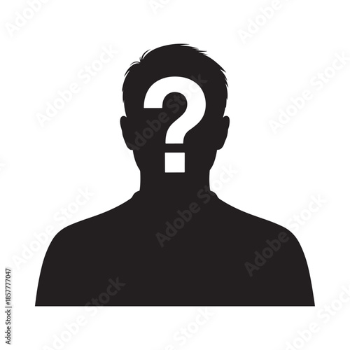 A silhouette of a human head and shoulders with a question mark occupying the face