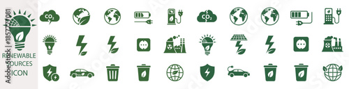A set of ecological and green energy icons for environmental and sustainability projects