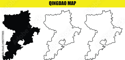 Qingdao map silhouette vector illustration set showing different styles of administrative borders for shandong province
