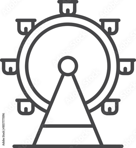 Ferris wheel line icon for amusement park, carnival entertainment, fairground attraction, leisure theme park symbol, outdoor festival recreation, and leisure.