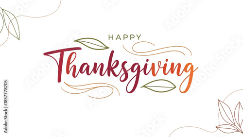 Happy Thanksgiving Greeting Card with Festive Wavy Lettering and Autumn Leaf Accents