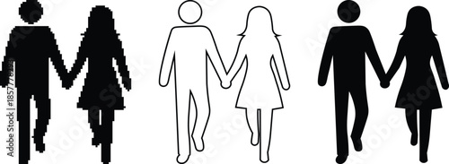 Illustrative collection of human figures holding hands in various styles showcasing connection unity and togetherness representing love and companionship seamless design for creative projects