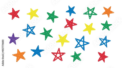 Colorful Stellar Symphony: A whimsical composition of hand-drawn stars in vibrant hues, creating a playful and cheerful aesthetic.