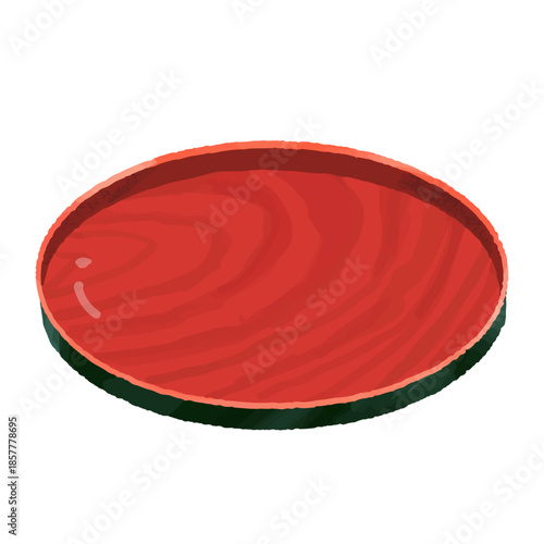 和風の漆塗りの丸いお盆のイラスト