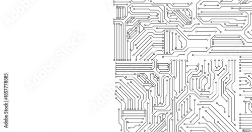 Abstract circuit board technology connected black lines with electronics elements computer motherboard chip processor semiconductor digital background.