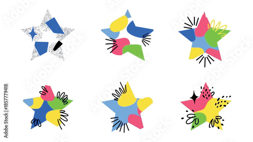 Celestial Kaleidoscope: A vibrant collection of stylized star illustrations, showcasing diverse colors and artistic forms. A visually engaging display of creativity and imagination.
