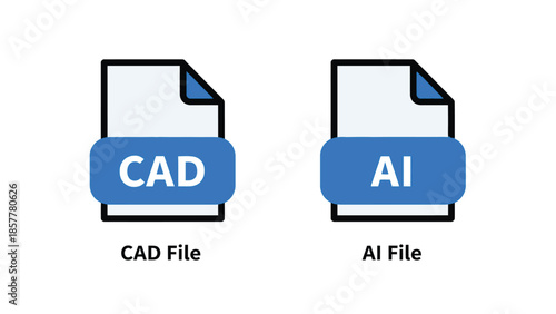 CAD and AI file icons in simple flat design with blue accents on white background for software documentation
