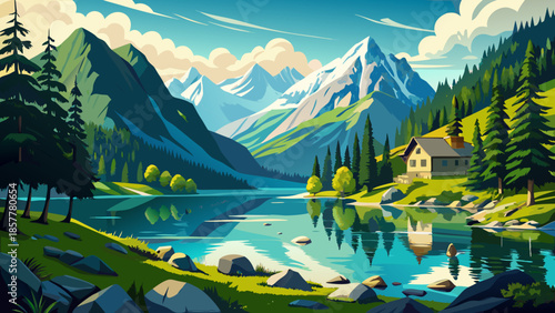 Very beautiful alpine landscape at Achensee Lake near Pertisau, with crystal-clear water, forested shores, and towering mountains creating a peaceful summer atmosphere in Austria.