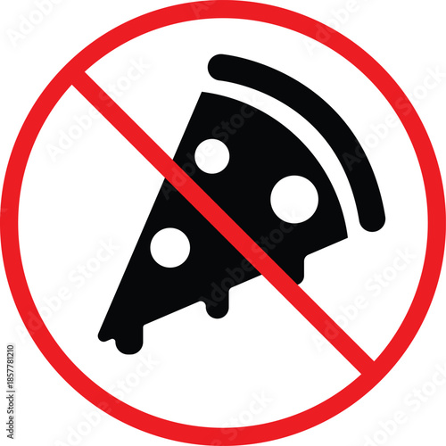 no pizza sliced icon. Fast food prohibition symbols. No pizza slice graphic design. Food restriction and hygiene signs
