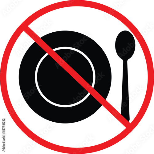 no plate and spoon icon. Food prohibited symbols. No eating graphic design. Fasting and diet signs
