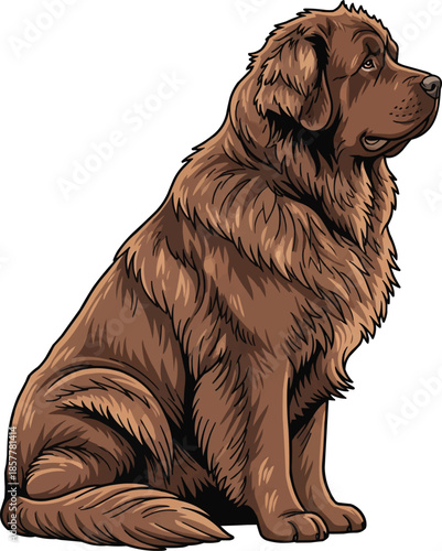 Newfoundland Dog sitting side profile view looking away