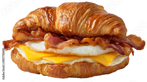 Croissant sandwich with bacon egg and cheese on a transparent background