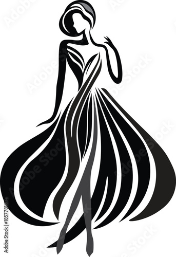 mono line illustration of a female fashion figure