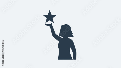 Silhouette of a woman holding a star, representing achievement, quality, or success in business.