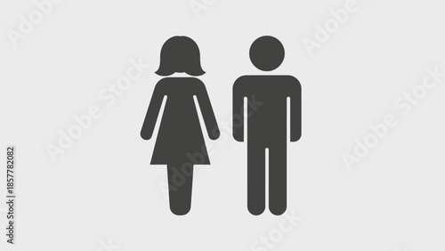 Simple graphic illustration of male and female gender symbols standing together, representing equality and partnership.