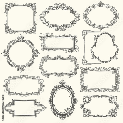Vintage ornate frames collection on a white background illustration