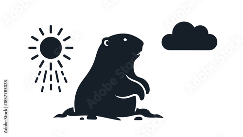 Groundhog Day weather prediction with sun and cloud, flat design illustration.
