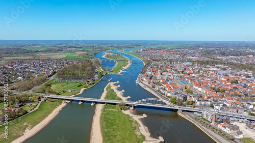Aerial from Deventer with the Wilhelmina bridge in the Netherlands