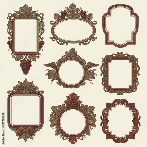 Ornate frames collection with vintage designs on a beige background
