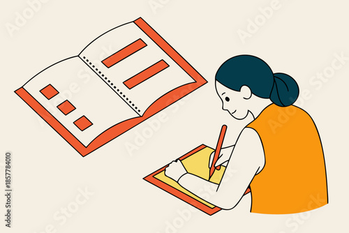 Student Taking Notes While Studying Flat Vector Illustration