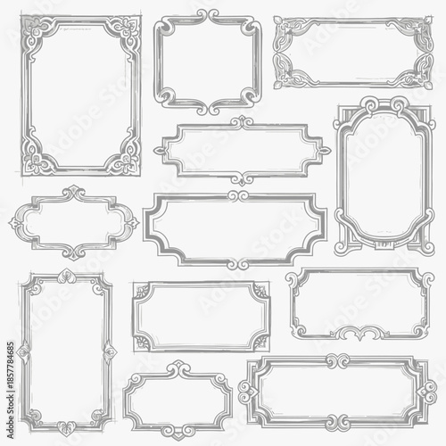 Collection of ornate frames on a plain white background