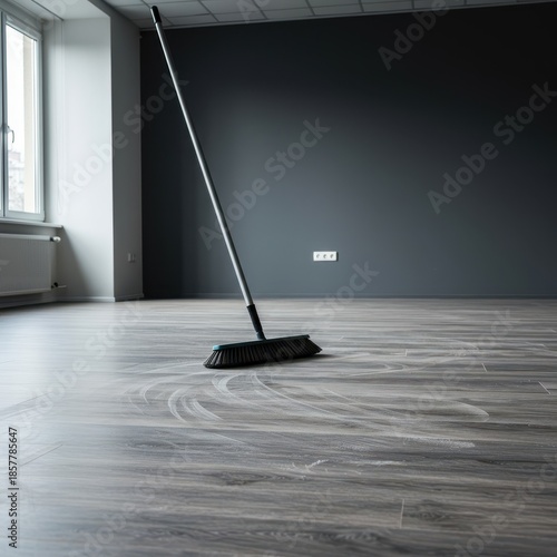 Wallpaper Mural Empty commercial space floor swept entirely clean, signifying readiness for moving or renovation. Focus on immaculate surfaces, maintenance, hygiene, sweeping Torontodigital.ca