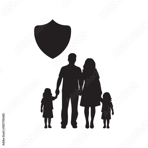 Family life insurance silhouette icon vector flat design