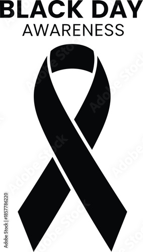 Black day awareness ribbon graphic symbolizing remembrance mourning and solemn commemoration of a significant somber occasion or memorial event