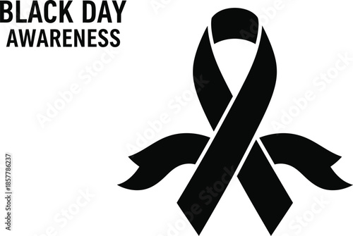Black day awareness ribbon symbol representing mourning remembrance and support for serious causes against a clean white background graphic design element