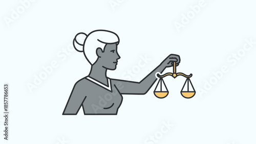 Illustration of a woman holding a balance scale representing justice and fairness.