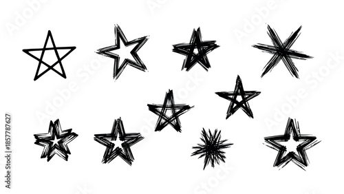 Starry Sketches: A collection of hand-drawn stars, each one a unique expression of artistic style, dance against the canvas, filled with energy, and creative expression.