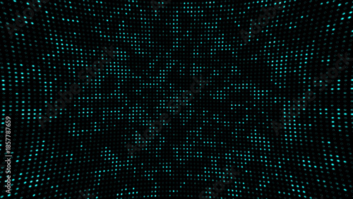 Abstract dot technology background. Hi tech motion graphic background, blue flickering dots on dark background