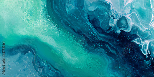 abstract background, the texture of the mineral stone Amazonite. Underwater patterns of swirling ink and luminescent water inspire a nature-themed painting, perfect as background wallpaper.