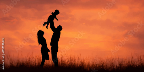 Silhouetted figures representing different stages of life from childhood to old age