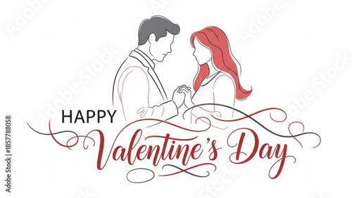 Valentine's Day Couple's Embrace: a beautiful moment of love shared between a couple on Valentine's Day. The illustration conveys romance and togetherness. 