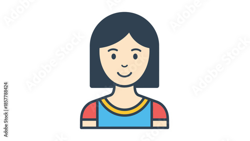 Minimalist illustration of a young woman with dark hair and a friendly expression, perfect for avatars or user profiles.