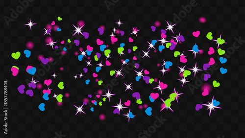 Colorful Heart Sparkle Confetti Effect with Glowing Stars