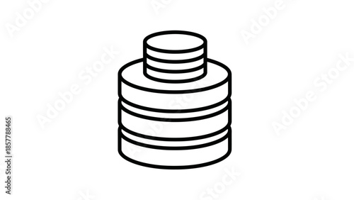 Database icon set showing stacked cylinder storage disk symbol for cloud data center technology server infrastructure computing network professional flat vector line art illustration isolated