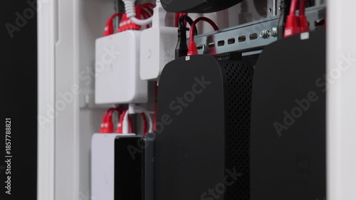 Electrical panel with Internet equipment and multimedia equipment. 