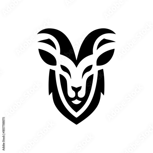 Abstract horned ram head logo design in black and white