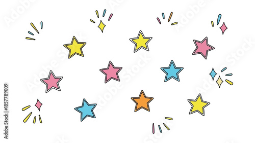 Whimsical Star Cluster: A cheerful collection of colorful, animated stars dances across the frame, each radiating a unique charm, perfect for adding a touch of whimsy and delight.