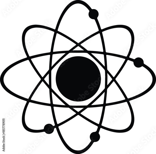 Silhouette classic atom model with electron orbits representing science and research concept Vector Illustration