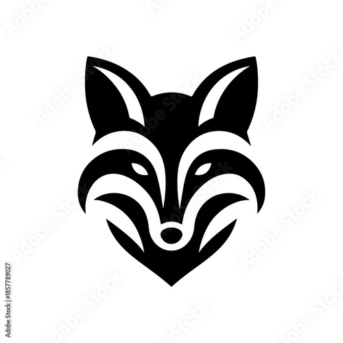Abstract black and white fox head flat icon logo design