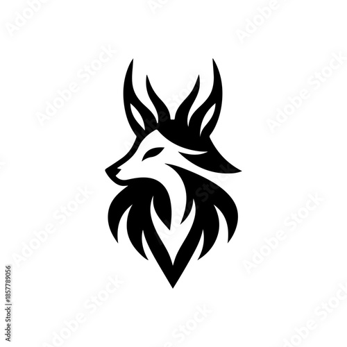 Abstract black and white minimalist fox head mascot logo design