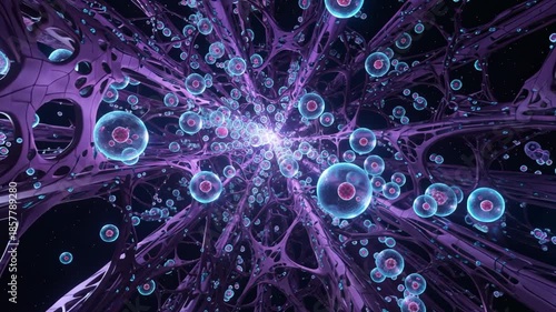 Multicellular Organisms, Vibrant Abstract Network of Colorful Cells and Molecules in Intricate Cosmic Environment