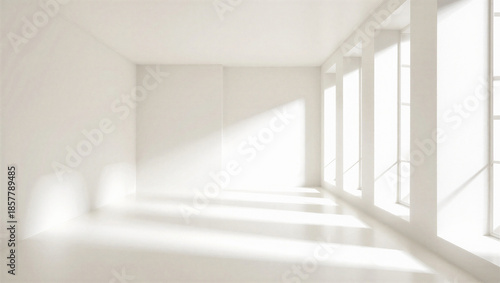 Bright and airy interior room with sunlight streaming through windows