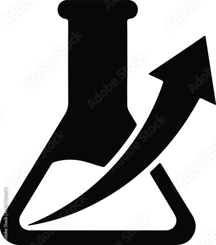Silhouette Laboratory Flask with Rising Arrow Symbolizing Growth and Development Vector Illustration