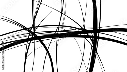 Abstract black line art with intersecting curved strokes on white background