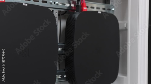 Electrical panel with Internet equipment and multimedia equipment. 